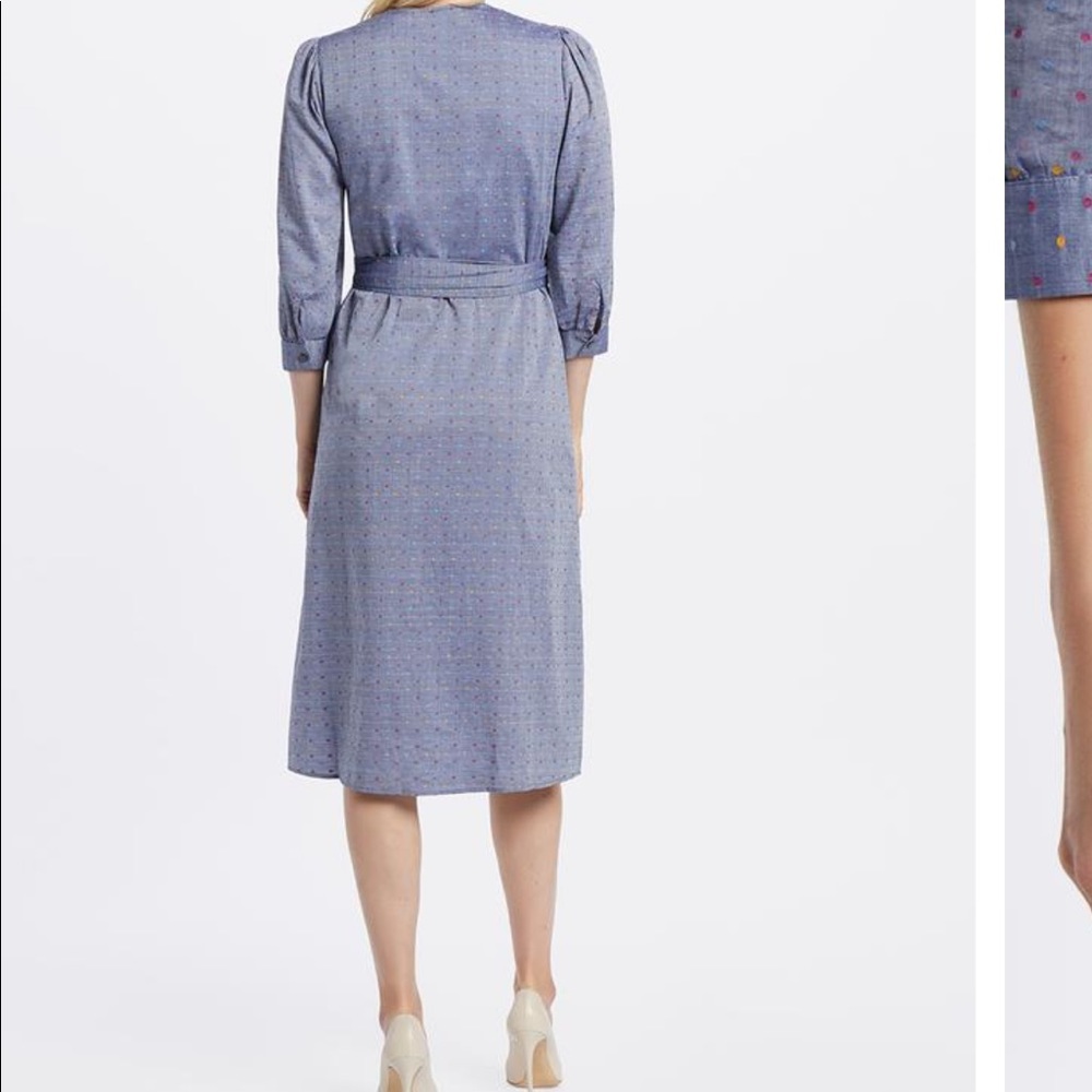 Embroidered Dot Chambray Wrap Dress - Picture 3 of 5